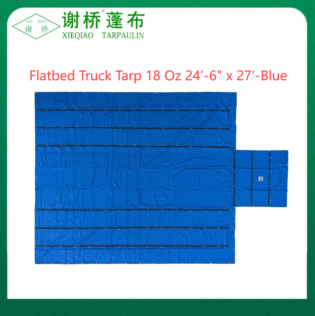 18oz litteä kuorma-auto tarp 24 "-6" "x27" (8 "pudotus) -Blue